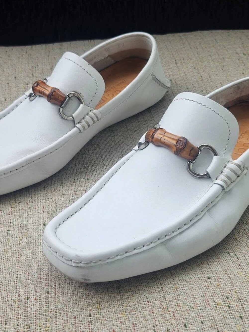 Gucci Men Loafer Shoes White Leather Slip On Driving Horsebit Size 40 Made Italy - Picture 2 of 14